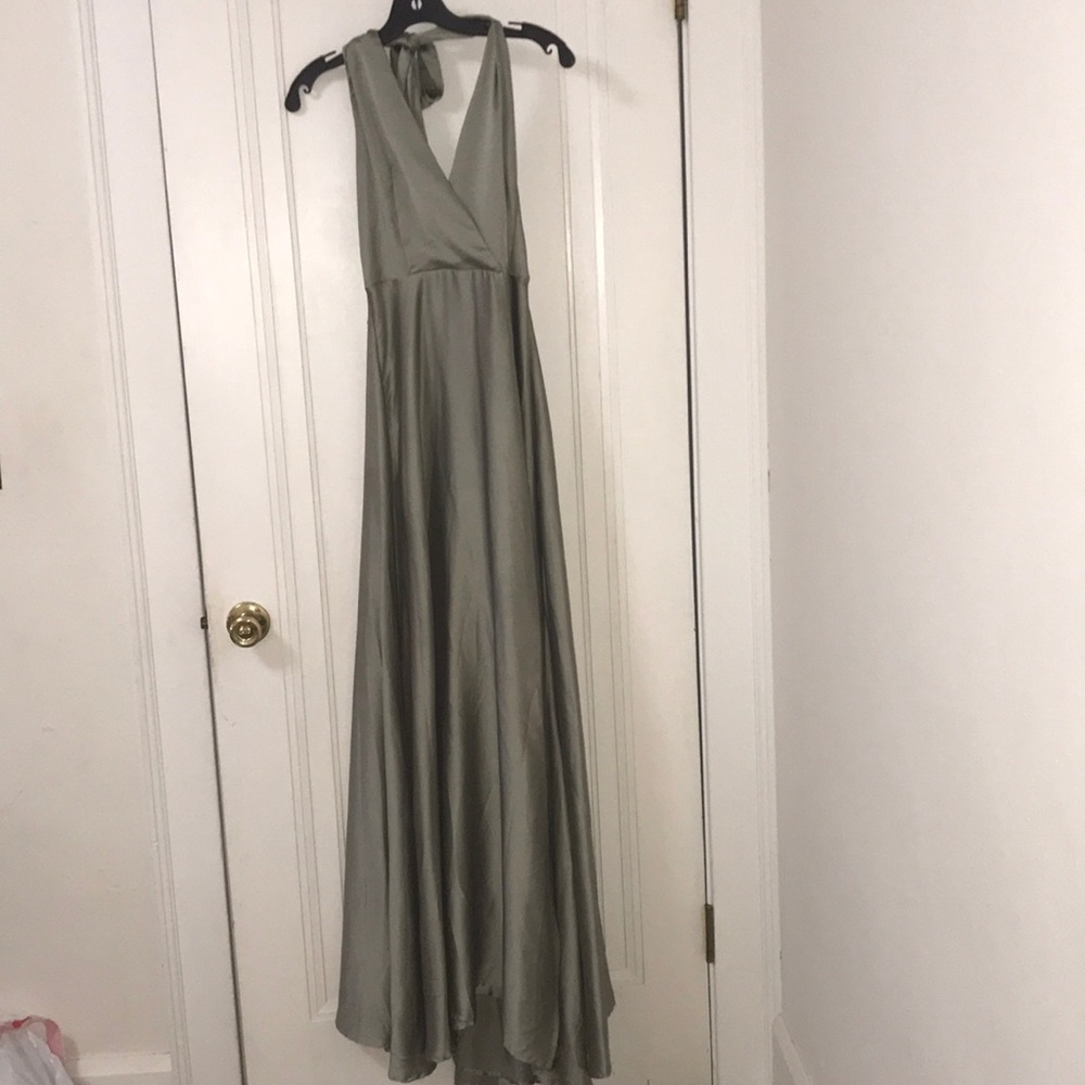 Silk maxi olive dress